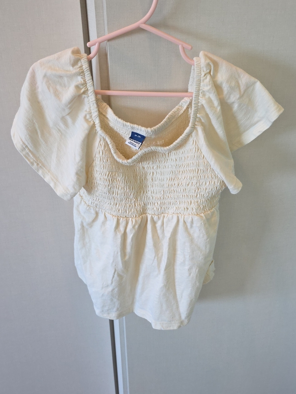 Old Navy Cream Smocked Neck Blouse